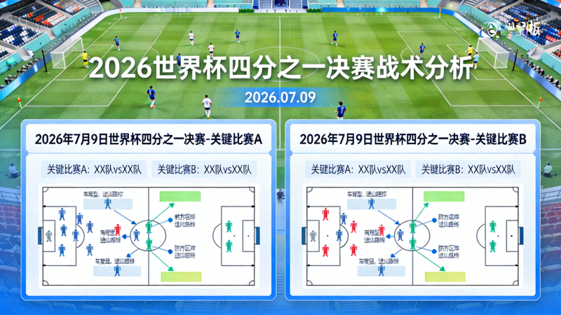 2026年7月9日世界杯四分之一决赛战术分析主视觉图，展示两场关键比赛对阵球队的战术板与球场俯瞰视角